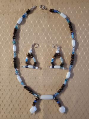 White Blue glass and wood beads