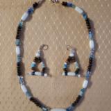 White Blue glass and wood beads