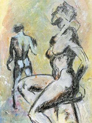 Charcoal Silhuettes II - mixed media nude art