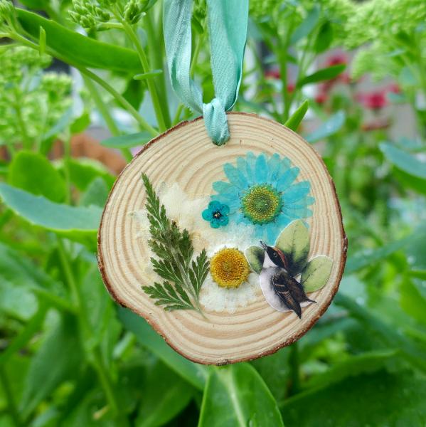 Pressed Flower Wood Slice Ornament