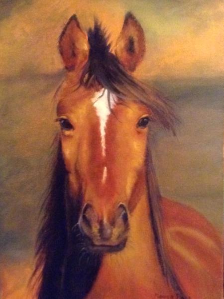 Horse head front view 12x18 hardboard in pastels