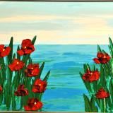 Red Flowers 18 x 24 Acrylic on Canvas board Embellished prints available 