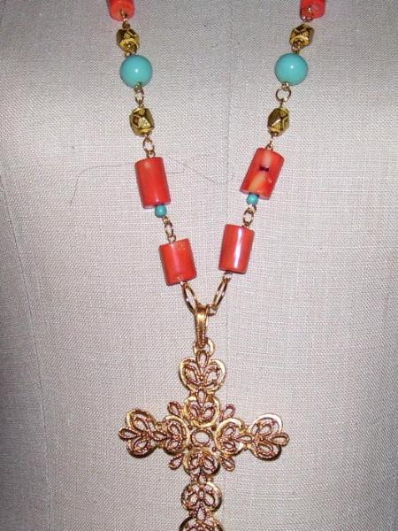  Coral Cross Necklace