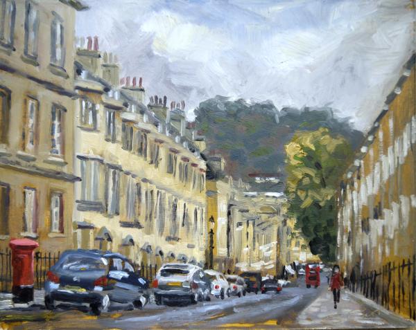 No. 16, Gay Street from the Circus, Bath, oils, 10x8 ins.