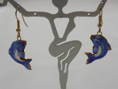 E-75 Cloissone Blue Dolphin Bead Earrings E-75 Cloissone Blue Dolphin Bead Earrings