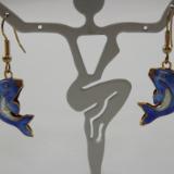 E-75 Cloissone Blue Dolphin Bead Earrings