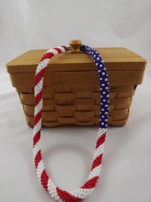 N-62 Red, White, & Blue Crocheted Rope Necklace N-62 Red, White, & Blue Crocheted Rope Necklace