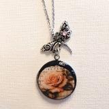 Round Dragonfly and rose  locket 
