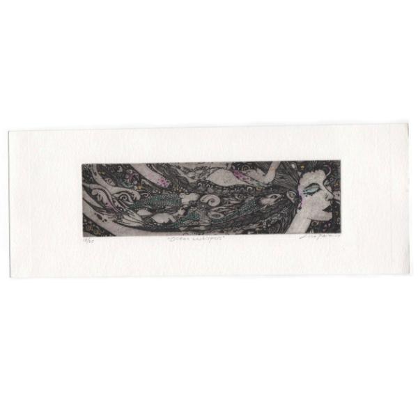 Ocean Goddess limited edition etching mermaid with fish ocean goddess print
