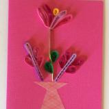 Pink Vase with flowers handmade quilling greeting card