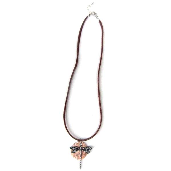 Dragonfly pendant necklace dragonfly charm with hammered copper penny