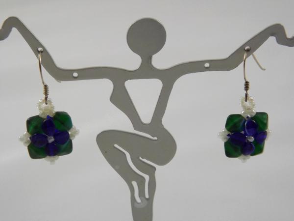 E-28 Blue & Green Flower Earrings