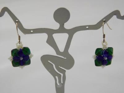 E-28 Blue & Green Flower Earrings E-28 Blue & Green Flower Earrings