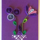 Purple vase with flowers handmade quilling greeting card.