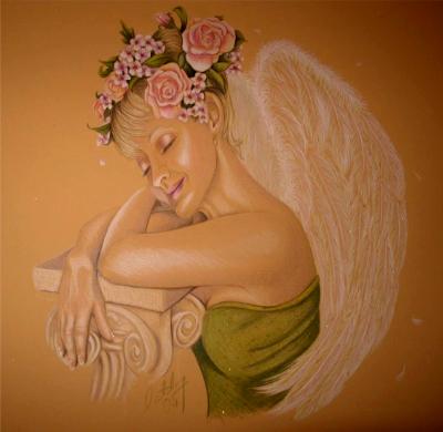 Angel & Roses - Coloured Pencil