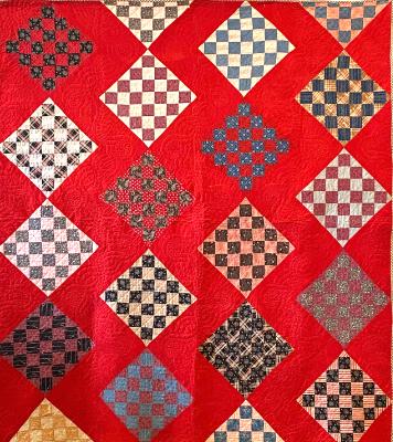 Vintage Quilt with Red sashing - circa early 1900's Vintage Quilt with Red sashing - circa early 1900's