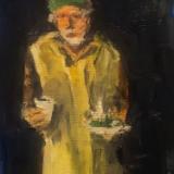Homeless Man Eating at Presidio Park Meal Event