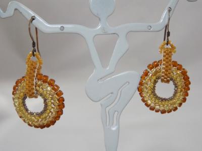 E-33 Amber Beaded Medallion Earrings