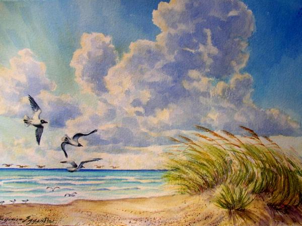 Beach with Three Gulls