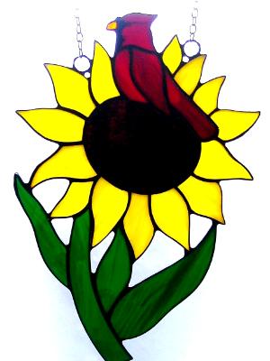 Cardinal Sitting in a Sunflower Large Sun Catcher Cardinal Sitting in a Sunflower Large Sun Catcher