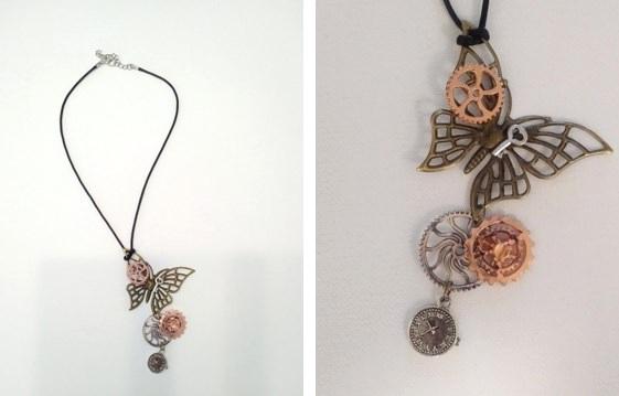 18" cord necklace, Steampunk Butterfly
