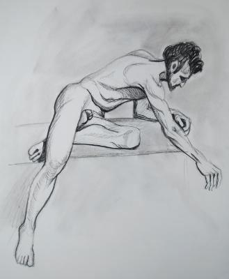 Bearded Nude Man, Seated