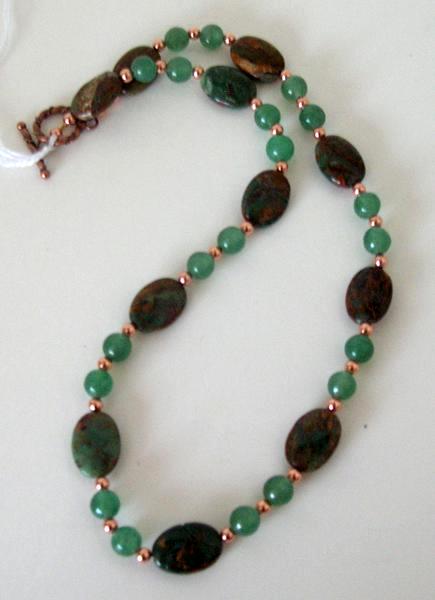 Green Jade, Jasper and Copper Bead Necklace