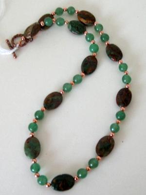 Green Jade, Jasper and Copper Bead Necklace