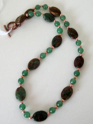 Green Jade, Jasper and Copper Bead Necklace Green Jade, Jasper and Copper Bead Necklace