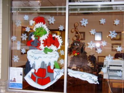 Grumpy green guy and dog with chimney