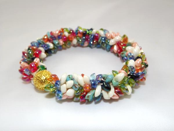 B-42 ivory, red, blue, peach, green, & orange spikey bracelet