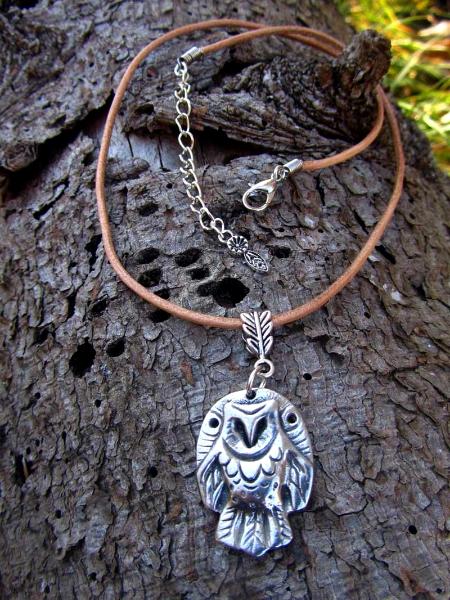 Owl pendant necklace barn owl pewter necklace original design by Liza Paizis