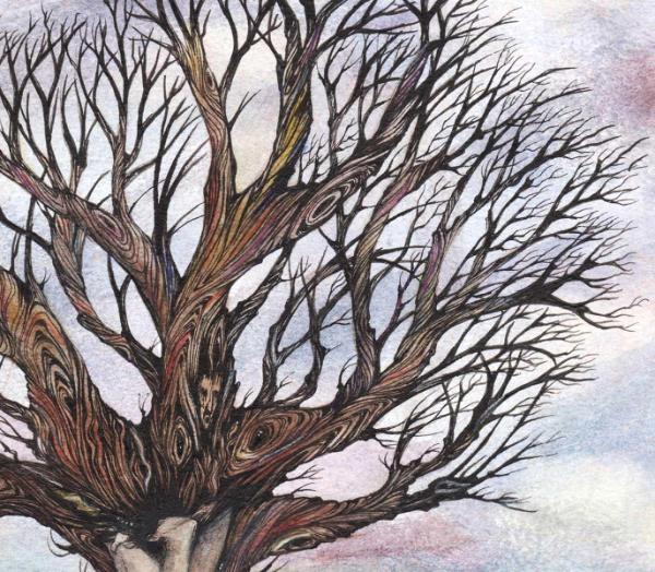 Dryad tree spirit original painting tree goddess art by Liza Paizis