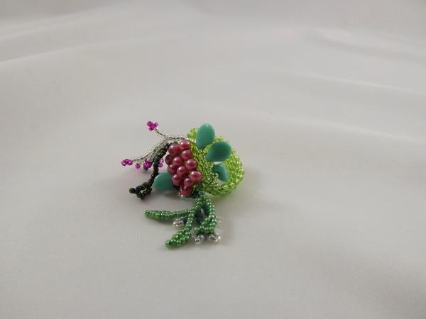 R-1 Green Beaded Ring w/Pink Beads & Turquoise Teardrops