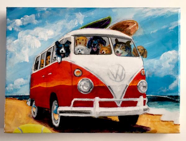 BUSLOAD OF DOGS ON THE BEACH