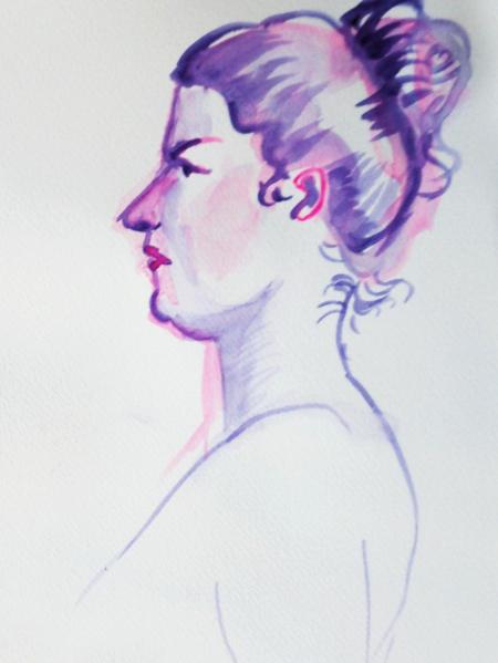 Purple Woman in Profile, Facing Left