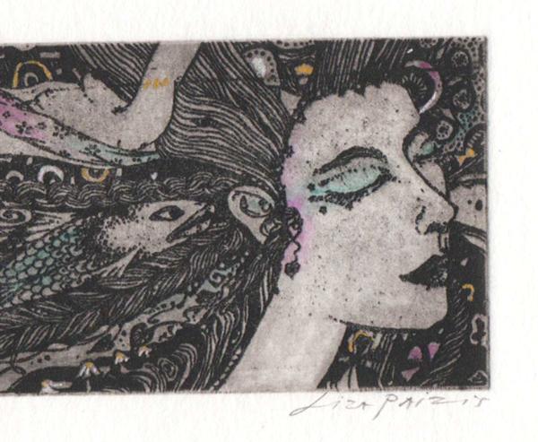 Ocean Goddess limited edition etching mermaid with fish ocean goddess print