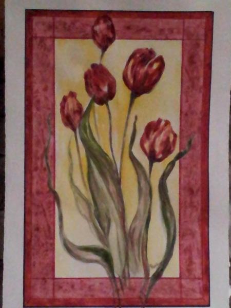 Tulips in Red watercolor 15x22in unframed 