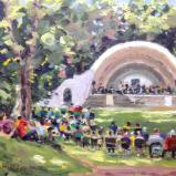 OTG7 Big Band Concert in the Bowl, Swindon Old Town Gardens, July 2014, 10x8 ins, oils.