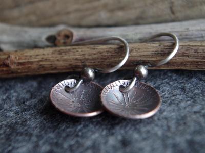 *SOLD OUT* Folklore pattern copper and sterling silver earrings *SOLD OUT* Folklore pattern copper and sterling silver earrings