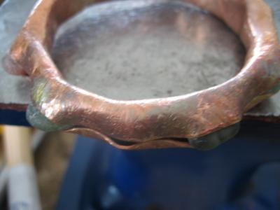14-018 Forged Bronze Bangle with Captured Genuine Sea Glass 14-018 Forged Bronze Bangle with Captured Genuine Sea Glass