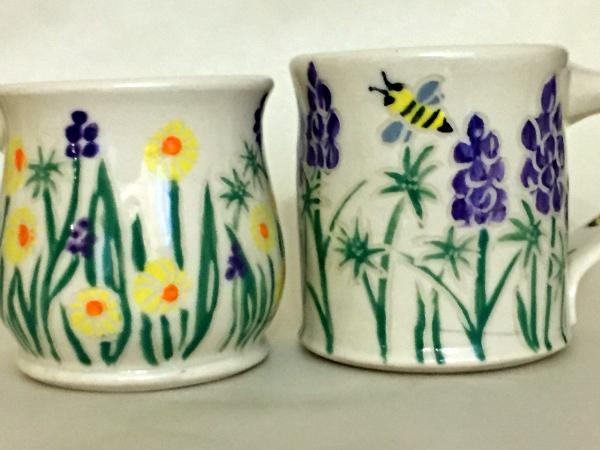 Yellow and Purple Flower Mugs