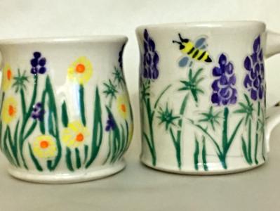 Yellow and Purple Flower Mugs