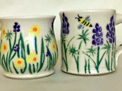 Yellow and Purple Flower Mugs Yellow and Purple Flower Mugs