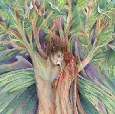 Tree Spirit Love art print from an original painting of lovers by Liza Paizis