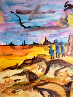 Three pilgrims search the wastelands for questions they have not asked. Three pilgrims search the wastelands for questions they have not asked.