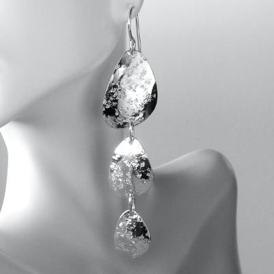 Handmade triple dangle sterling silver earrings