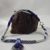 Blue & White Crocheted Patchwork Necklace with Pendant