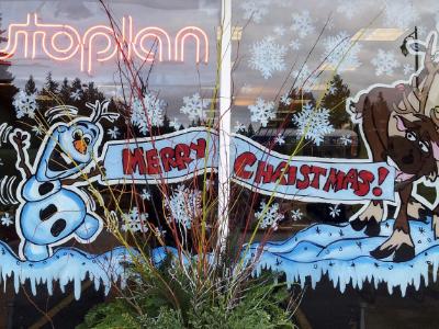 Merry Christmas banner with deer and snowman Merry Christmas banner with deer and snowman