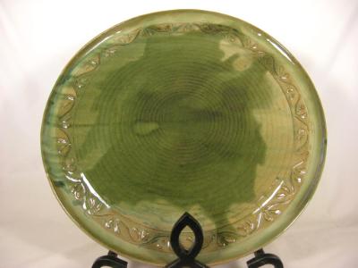 120531.M Green Platter with Rolling Stamp Border 120531.M Green Platter with Rolling Stamp Border